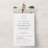 黒い結婚金ゴールド冠の紋章モノグラム写真 オールインワン招待状 (内側)