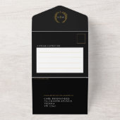 黒い結婚金ゴールド白い楕円形の葉モノグラム写真 オールインワン招待状 (外側)