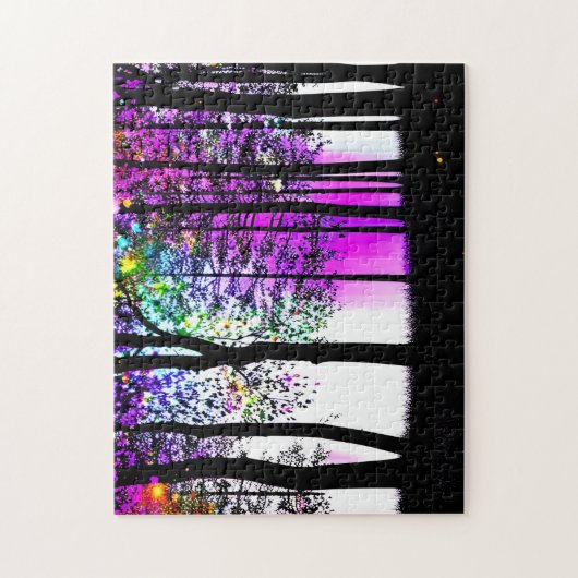 黒い絵を描シルエットの木の抽象芸術 ジグソーパズル (縦)