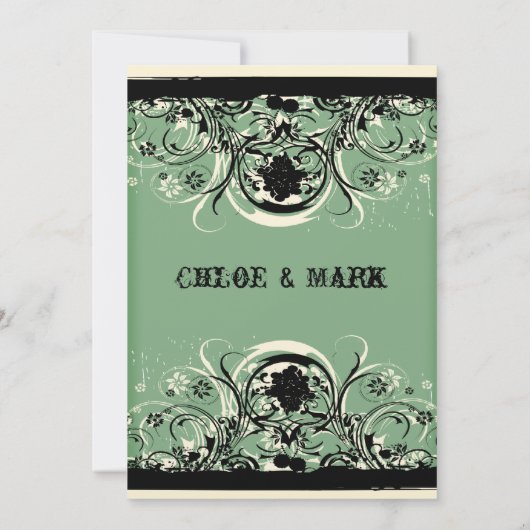 黒い緑のぼろぼろのレースの結婚式招待状 招待状 (裏面)