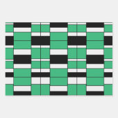 黒い緑のミッドセンチュリー幾何学模様 ラッピングペーパーシート (正面3)