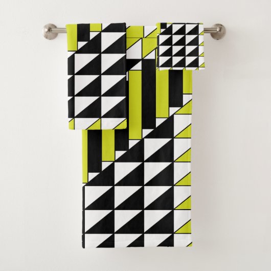 黒い緑のモダン三角形の長方形ジオメトリ バスタオルセット (インサイチュ)