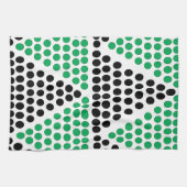 黒い緑の三角形の円のジオメトリパターン キッチンタオル (横)