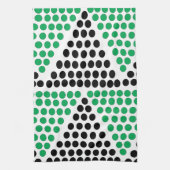 黒い緑の三角形の円のジオメトリパターン キッチンタオル (縦)