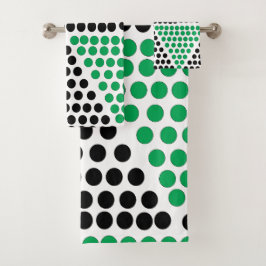 黒い緑の三角形の円のジオメトリパターン バスタオルセット