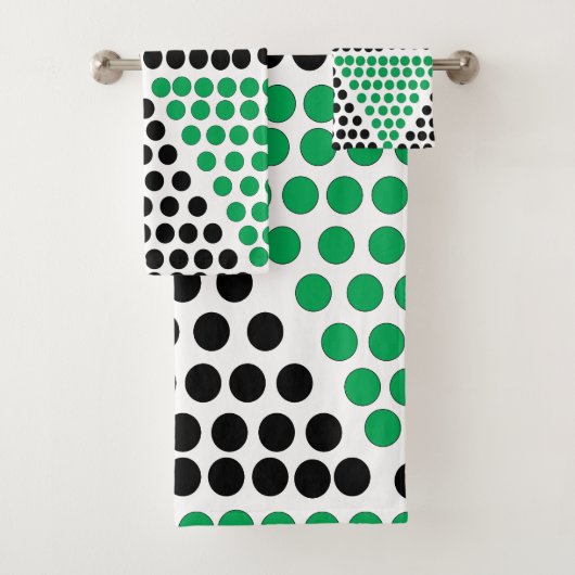 黒い緑の三角形の円のジオメトリパターン バスタオルセット (インサイチュ)