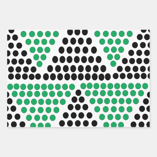 黒い緑の三角形の円のジオメトリパターン ラッピングペーパーシート (正面)