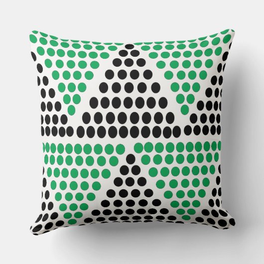 黒い緑の三角形の水玉模様パターン クッション (裏面)