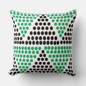 黒い緑の三角形の水玉模様パターン クッション (正面)