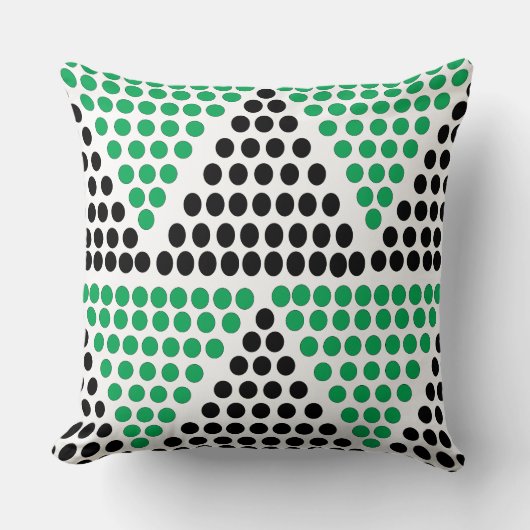黒い緑の三角形の水玉模様パターン クッション (正面)