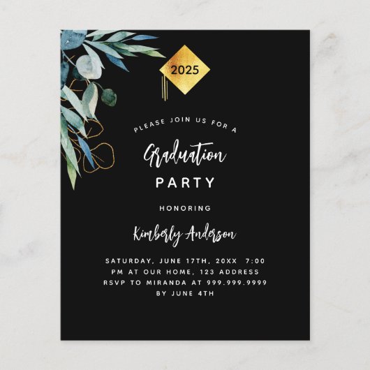 黒い緑の予算卒業パーティーの招待状 チラシ (正面)