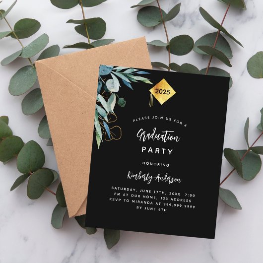 黒い緑の予算卒業パーティーの招待状 チラシ