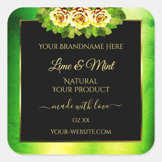 黒い緑の大理石製品ラベル開花バラ スクエアシール (正面)