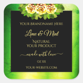 黒い緑の大理石製品ラベル開花バラ スクエアシール