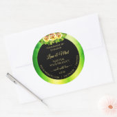 黒い緑の大理石製品ラベル開花バラ ラウンドシール (封筒)