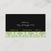 黒い緑の白いダマスクインテリア名刺 名刺 (裏面)