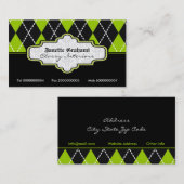 黒い緑の白アーガイルトレンディー名刺 名刺 (正面/裏面)