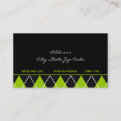 黒い緑の白アーガイルトレンディー名刺 名刺 (裏面)