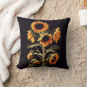 黒い緑の葉花をつける クッション (ブランケット)