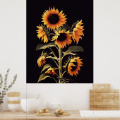 黒い緑の葉花をつける ポスター (キッチン)