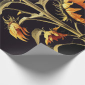 黒い緑の葉花をつける ラッピングペーパー (角)