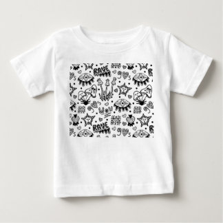 黒い線のサイケデリック手描きシームレスパターン ベビーTシャツ