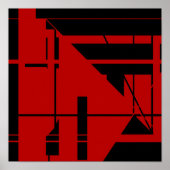 黒い線のシェイプ深い赤いジオメトリック抽象芸術 ポスター (正面)