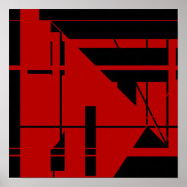 黒い線のシェイプ深い赤いジオメトリック抽象芸術 ポスター