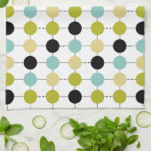 黒い線の青い緑の黄色の円 キッチンタオル (折り畳み)