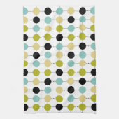黒い線の青い緑の黄色の円 キッチンタオル (縦)