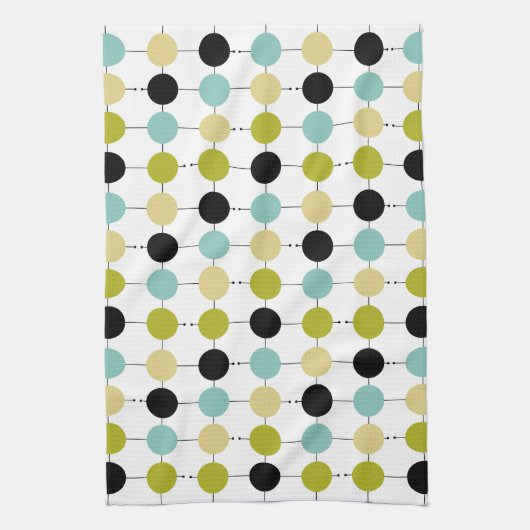 黒い線の青い緑の黄色の円 キッチンタオル (縦)