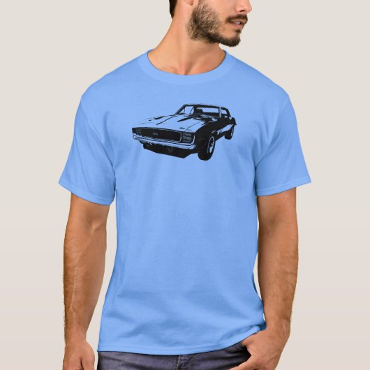 黒い線画「着色されたTシャツの69 Camaro SS Tシャツ (正面)