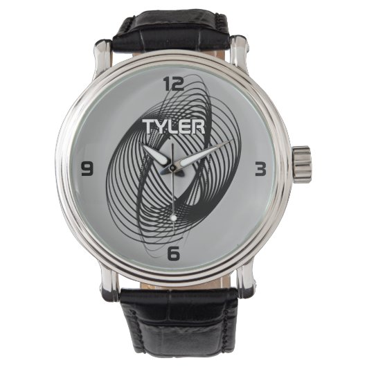 黒い緩和曲線、DIY名ホワイトおよびブラックアウトライン、グレー 腕時計 (正面)