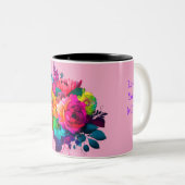 黒い縁取りの華やかな花束 コーヒーマグ ツートーンマグカップ (正面右)