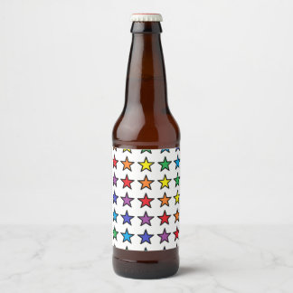 黒い縁取りの虹色の星の缶クーラー ビールラベル