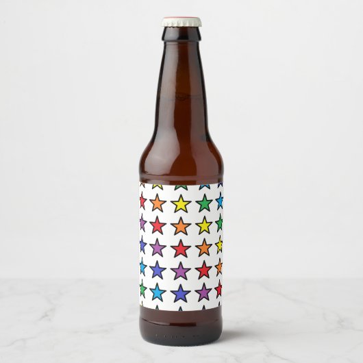 黒い縁取りの虹色の星の缶クーラー ビールラベル (正面)