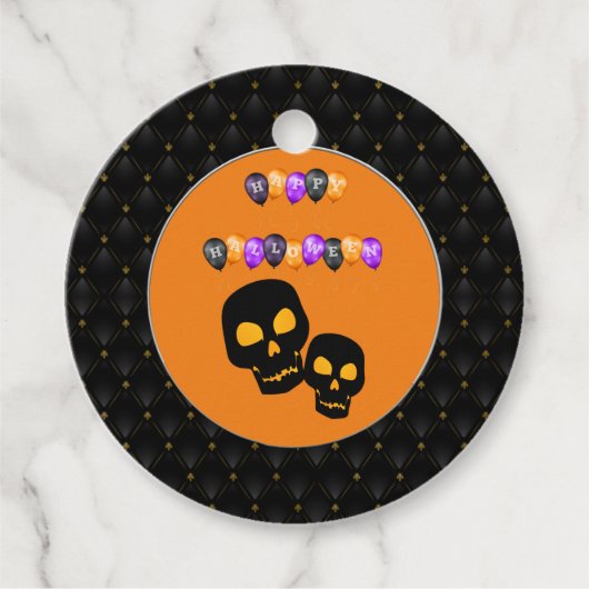 黒い縁取りの黒いドクロ ハッピーハロウィン風船 フェイバータグ (正面)