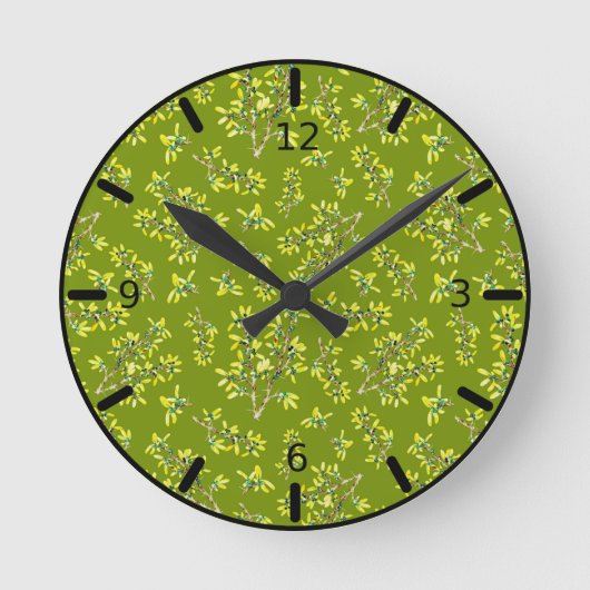 黒い縞の緑の模様   ラウンド壁時計 (正面)
