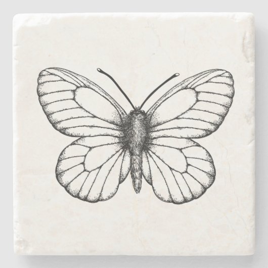 黒い縞模様の白い蝶 ストーンコースター (正面)