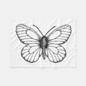 黒い縞模様の白い蝶 フリースブランケット (正面(横))