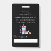 黒い縦型フォトID教育者バッジ バッジ (裏面)