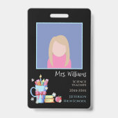 黒い縦型フォトID教育者バッジ バッジ (正面)