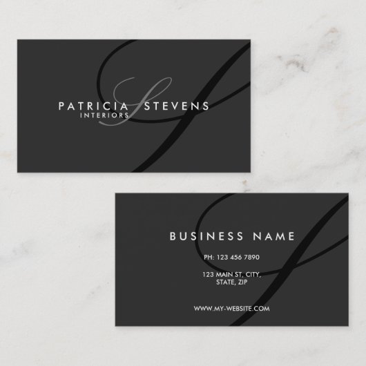 黒い署名のエレガントでモダンな名刺 名刺 (正面/裏面)