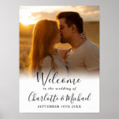 黒い署名のスクリプトフォト結婚のウェルカムサイン ポスター (正面)