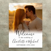 黒い署名のスクリプトフォト結婚のウェルカムサイン ポスター