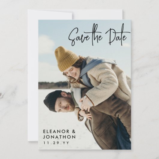 黒い署名スクリプト写真の保存日付 セーブザデート (正面)