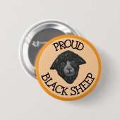 黒い羊のオレンジ色のボタン 缶バッジ (正面&裏面)