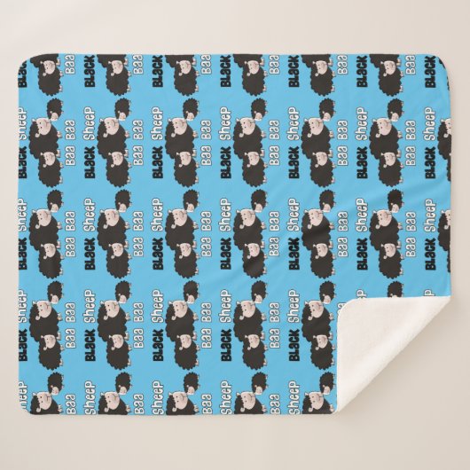 黒い羊のデザイン"バアバアブラックヒツジ" シェルパブランケット (正面(横))
