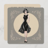 黒い美しいをカードに：楽に洗練 招待状 (正面/裏面)