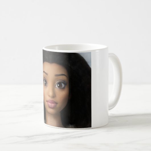 黒い美しい女性の人形の漫画写真 コーヒーマグカップ (正面右)